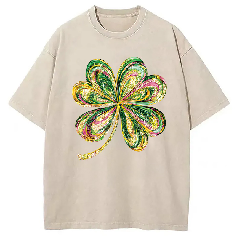 Modecanvas Retro Shamrock DTG Printing Washed T-Shirt-modecanvas