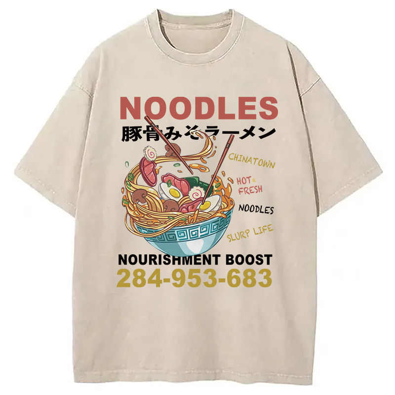 Modecanvas Cute Ramen Noodle DTG Printing Washed T-Shirt-modecanvas