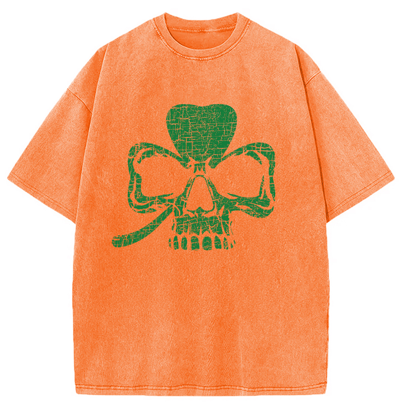 Modecanvas Clover Skull DTG Printing Washed T-Shirt-modecanvas