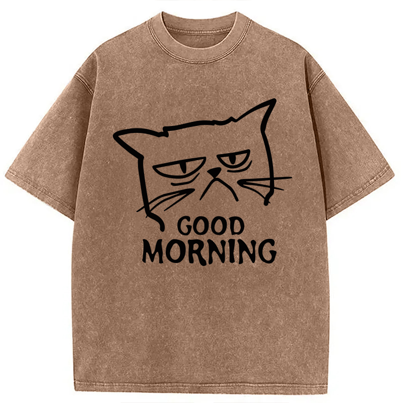Modecanvas Good Morning Kitten Meow DTG Printing Washed T-Shirt