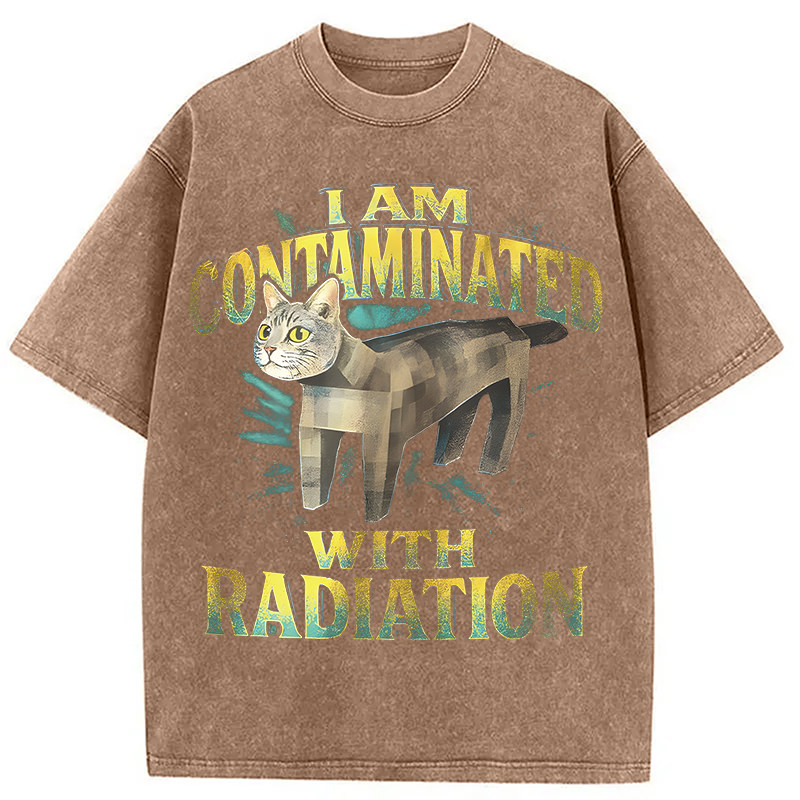 Modecanvas I Am Contaminated Cat Meme DTG Printing Washed T-Shirt-modecanvas