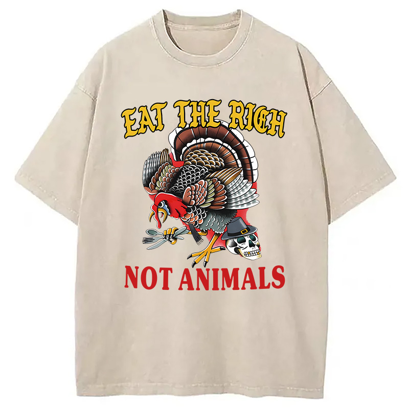Modecanvas Eat the Rich Not Animals DTG Printing Washed T-Shirt