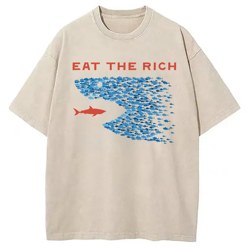 Modecanvas Eat the Rich Fish Meme DTG Printing Washed T-Shirt