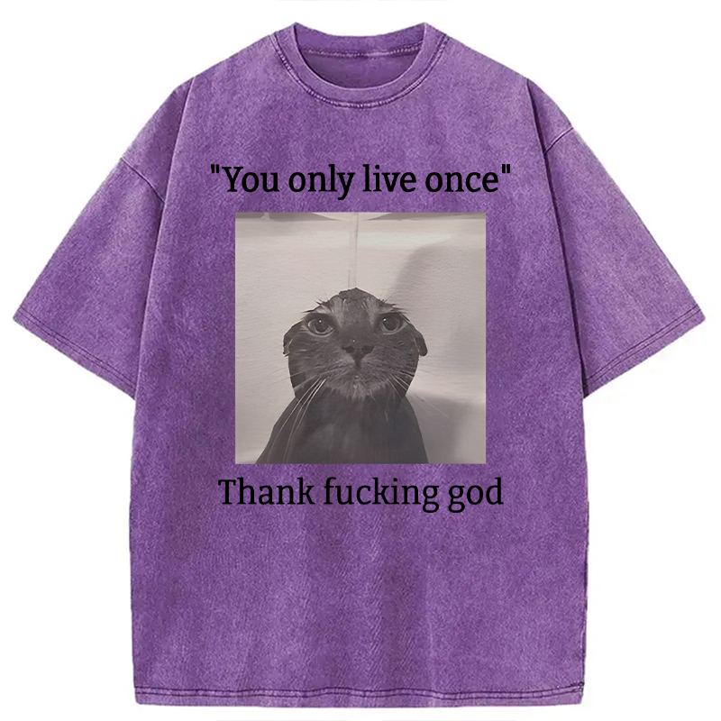 Modecanvas Funny Depressed Meme Cat DTG Printing Washed T-Shirt