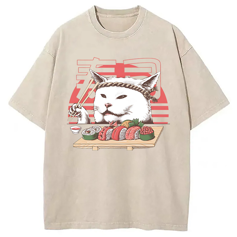 Modecanvas Smudge Happy Cat DTG Printing Washed T-Shirt