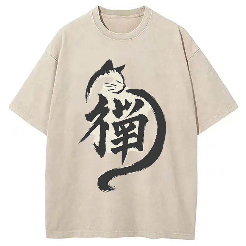 Modecanvas Zen Cat DTG Printing Washed T-Shirt