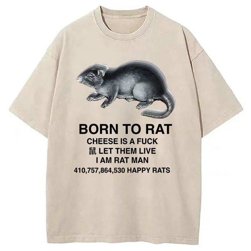 Modecanvas Born To Rat Meme DTG Printing Washed T-Shirt