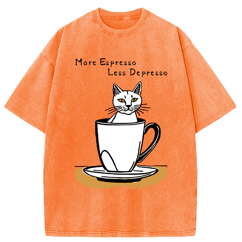 Modecanvas More Espresso Coffee Cat DTG Printing Washed T-Shirt