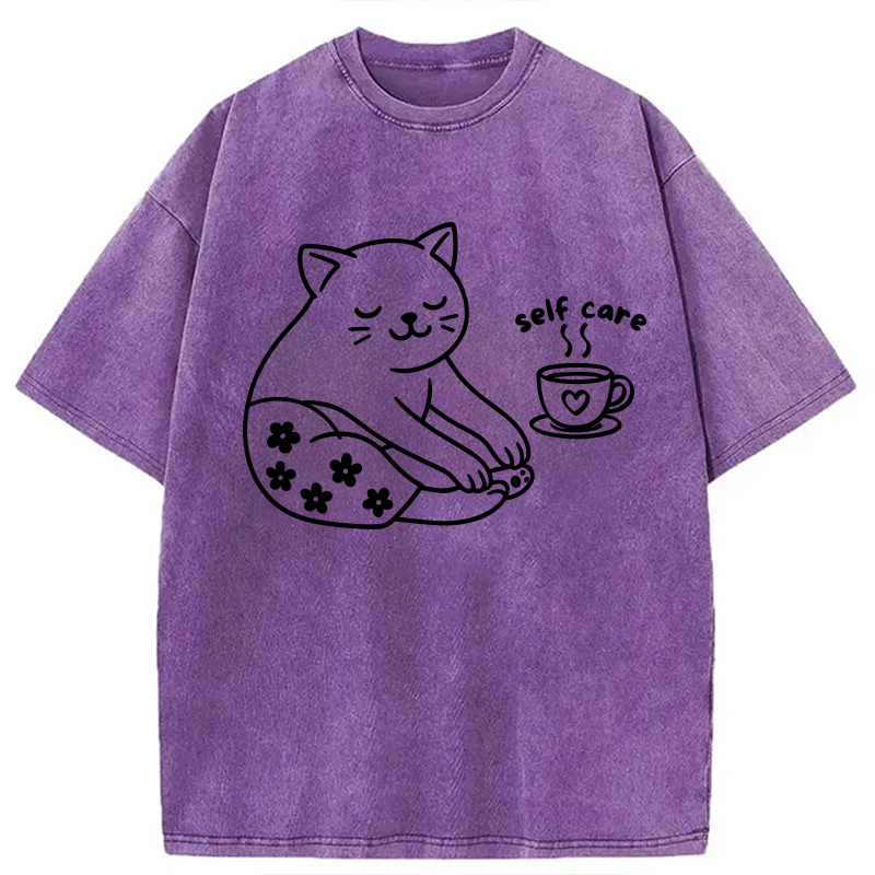 Modecanvas Self Care Line Art DTG Printing Washed T-Shirt