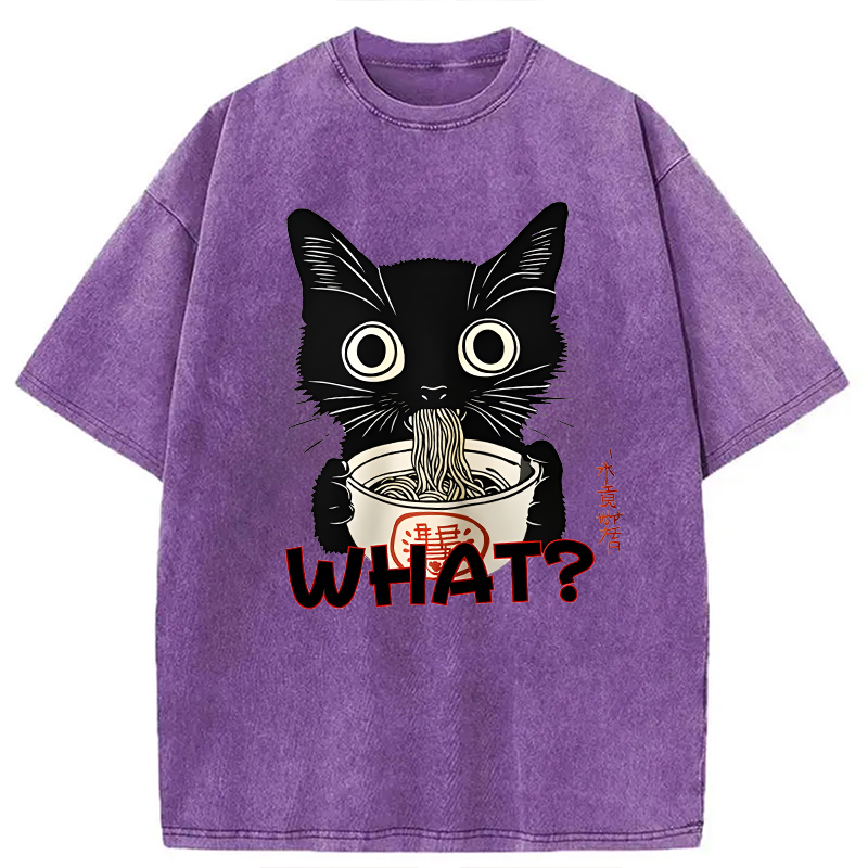 Modecanvas Kawaii Noodle Cat DTG Printing Washed T-Shirt