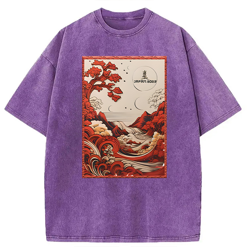 Modecanvas Japanese River View DTG Printing Washed T-Shirt