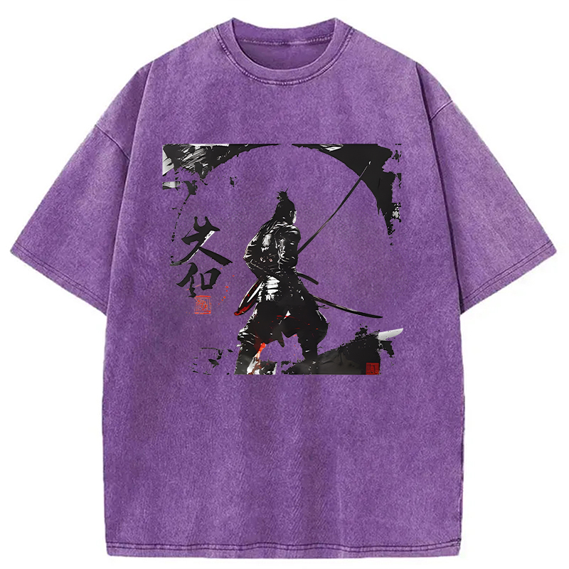 Modecanvas Japanese Samurai Martial Art DTG Printing Washed T-Shirt