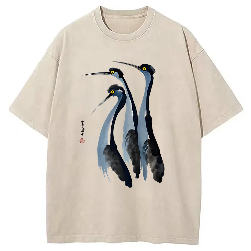 Modecanvas Blue Crane DTG Printing Washed T-Shirt