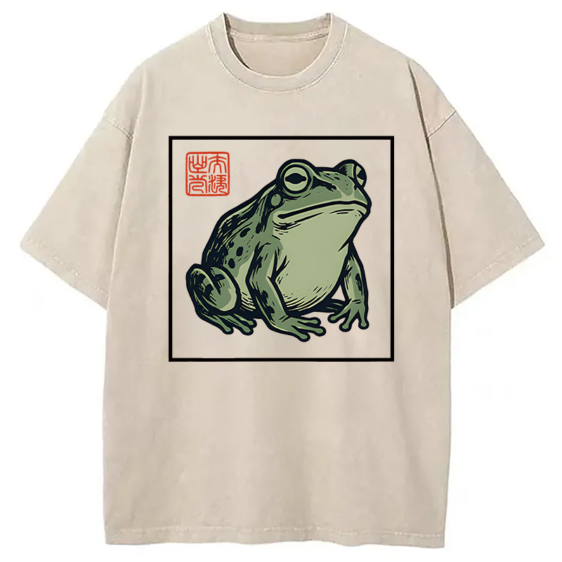 Modecanvas Zen Frog DTG Printing Washed T-Shirt