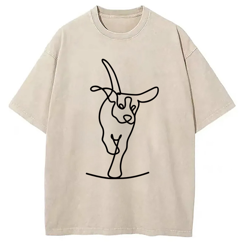 Modecanvas Minimalist Dog DTG Printing Washed T-Shirt