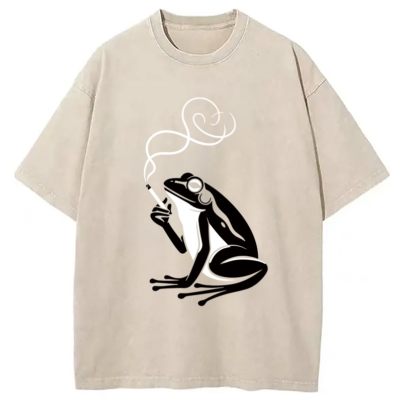 Modecanvas Minimalist Frog DTG Printing Washed T-Shirt