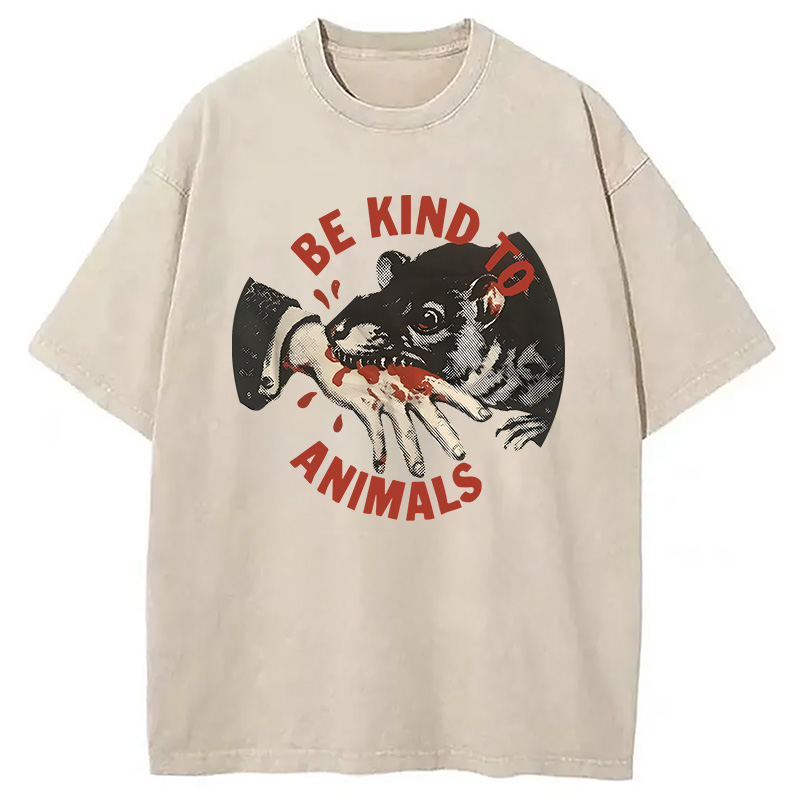 Modecanvas Be Kind To Animals Rat DTG Printing Washed T-Shirt