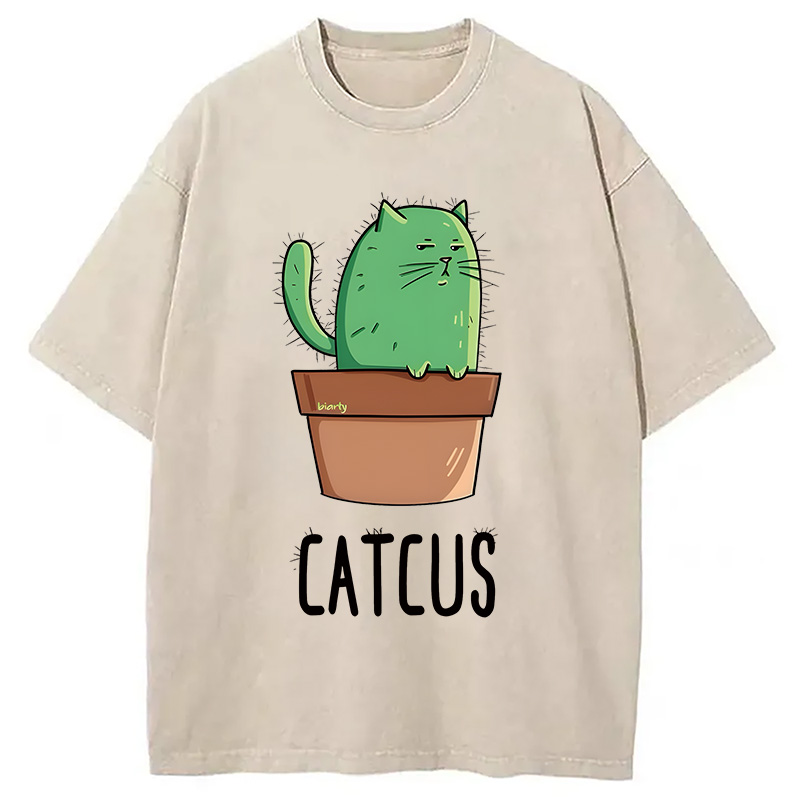 Modecanvas Cute Catcus DTG Printing Washed T-Shirt