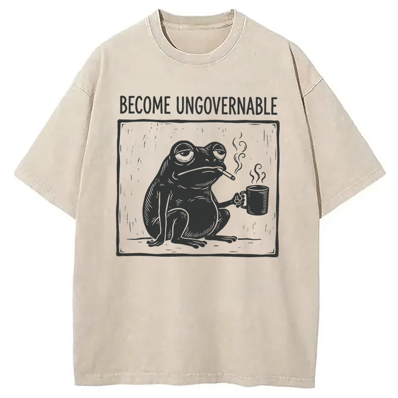 Modecanvas Become Ungovernable Frog DTG Printing Washed T-Shirt