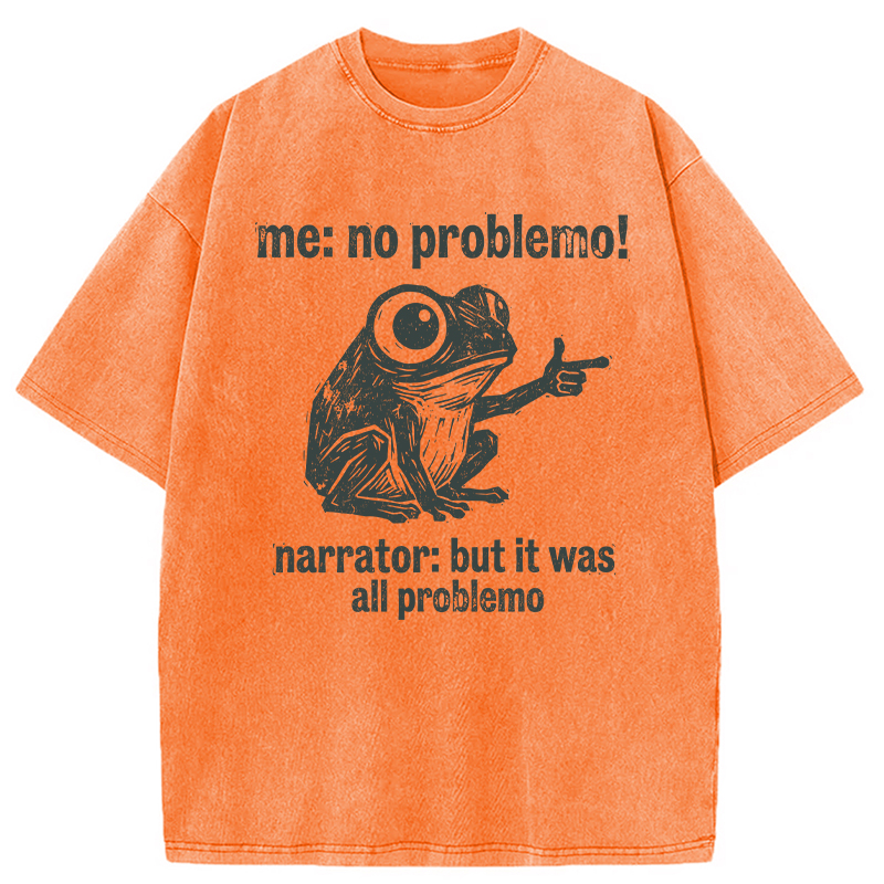 Modecanvas No Problemo Funny Frog Meme DTG Printing Washed T-Shirt