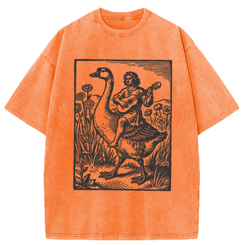 Modecanvas Medieval Bard Goose DTG Printing Washed T-Shirt