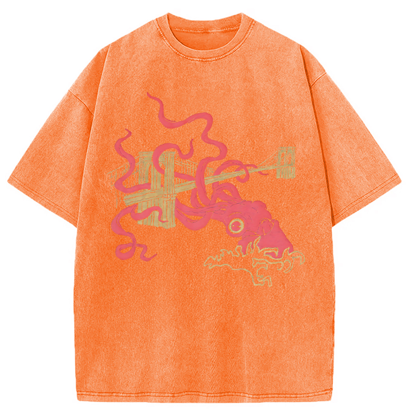 Modecanvas Squid Attack DTG Printing Washed T-Shirt