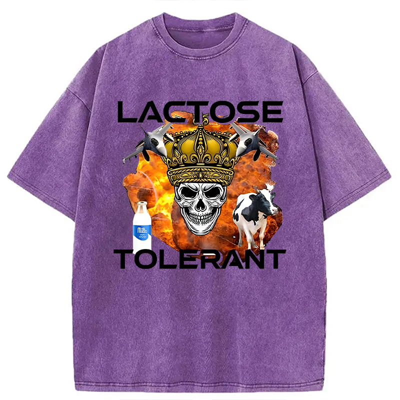 Modecanvas Lactose Tolerant Milk Funny Meme DTG Printing Washed T-Shirt