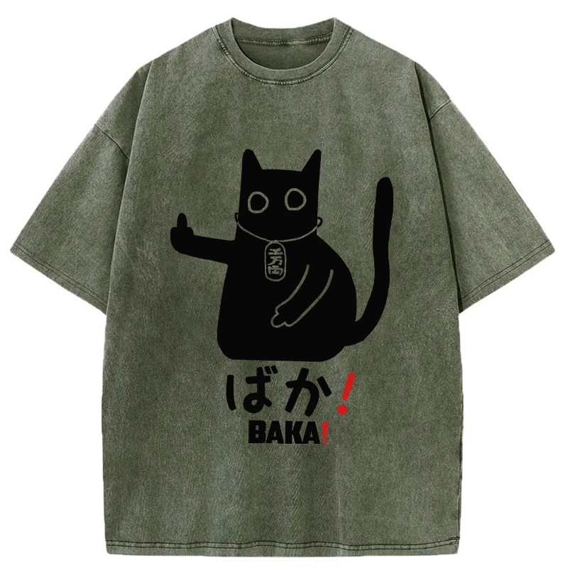 Modecanvas Japanese Baka Cat Washed T-Shirt