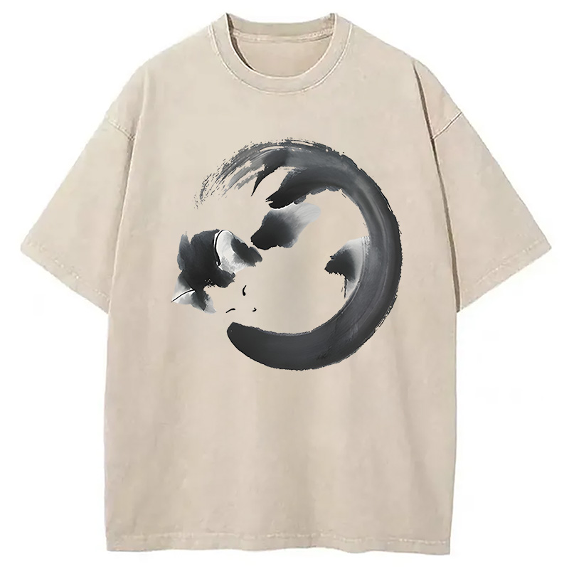 Modecanvas Inkpainting Cat Zen Enso DTG Printing Washed T-Shirt