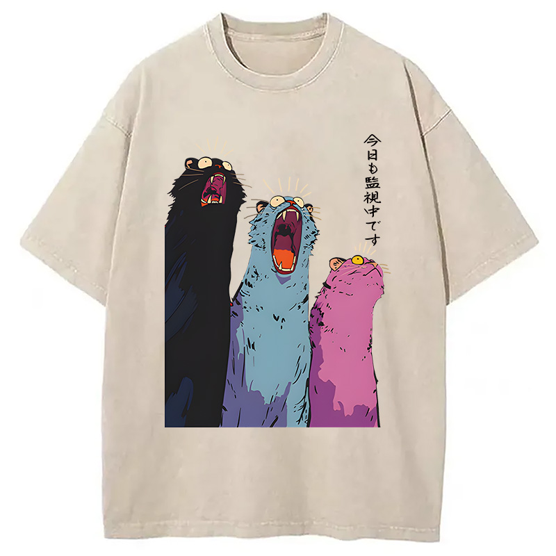 Modecanvas Howling Cat DTG Printing Washed T-Shirt