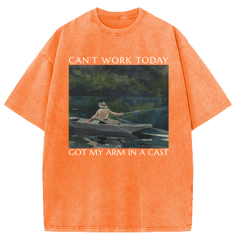 Modecanvas Funny Fishing Painting DTG Printing Washed T-Shirt