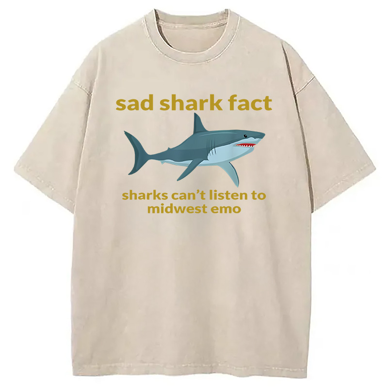 Modecanvas Sad Shark Fact DTG Printing Washed T-Shirt