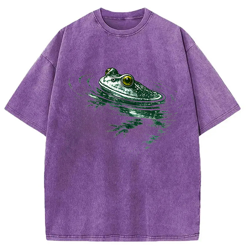 Modecanvas Frog Swimming DTG Printing Washed T-Shirt