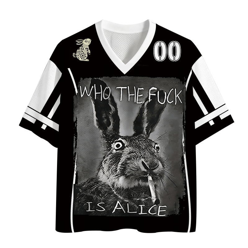 Modecanvas Who The F*ck Is Alice Rabbit Funny Mesh Jersey-modecanvas