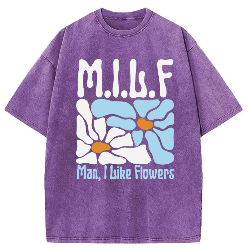 Modecanvas Man I Like Flowers DTG Printing Washed T-Shirt