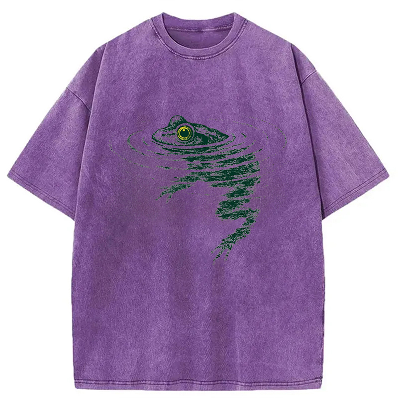 Modecanvas Frog Swimming Under Water DTG Printing Washed T-Shirt