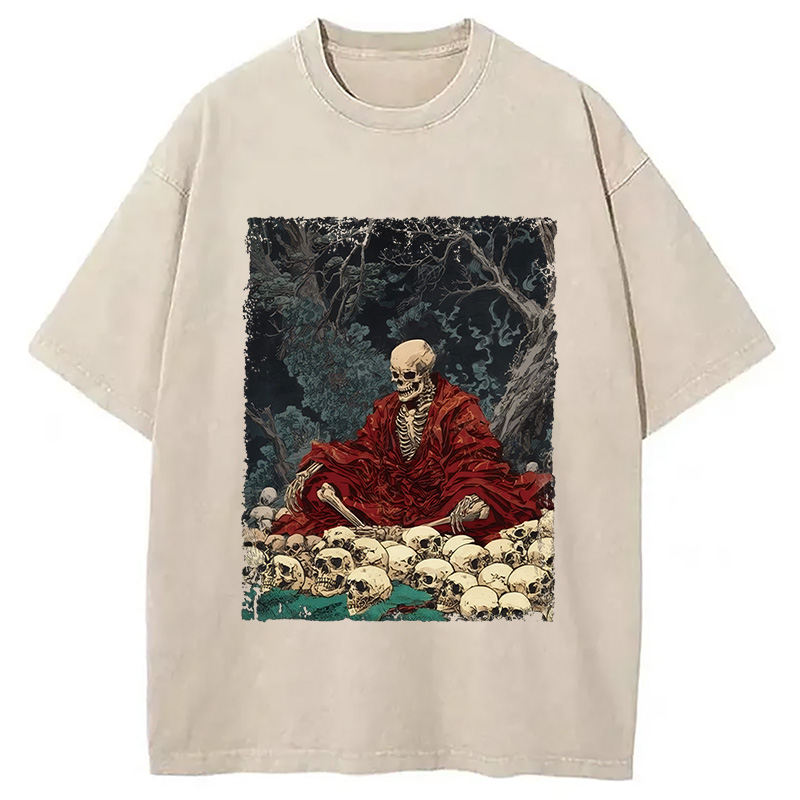 Modecanvas Guardian Of The Skulls DTG Printing Washed T-Shirt-modecanvas