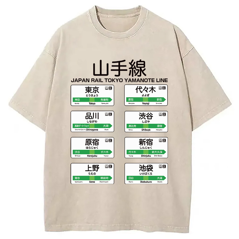 Modecanvas Japanese Subway Stations Washed T-Shirt