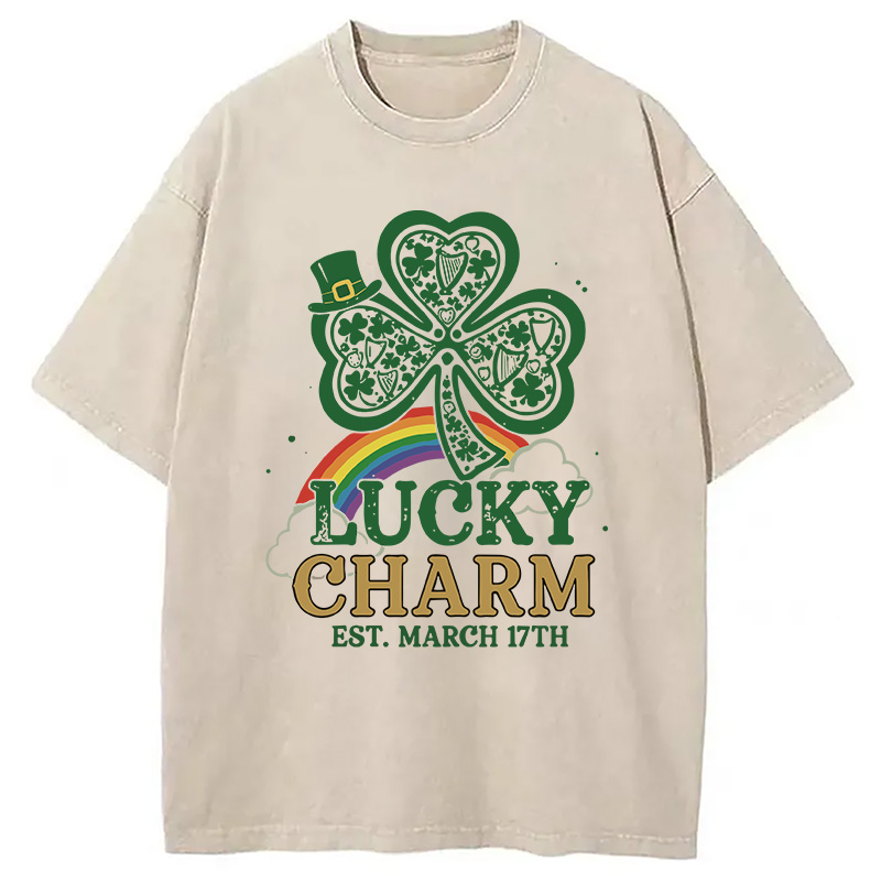 Modecanvas Lucky Charm Clover Rainbow DTG Printing Washed T-Shirt