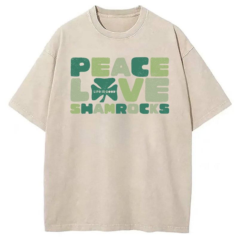 Modecanvas Peace Love Shamrocks DTG Printing Washed T-Shirt