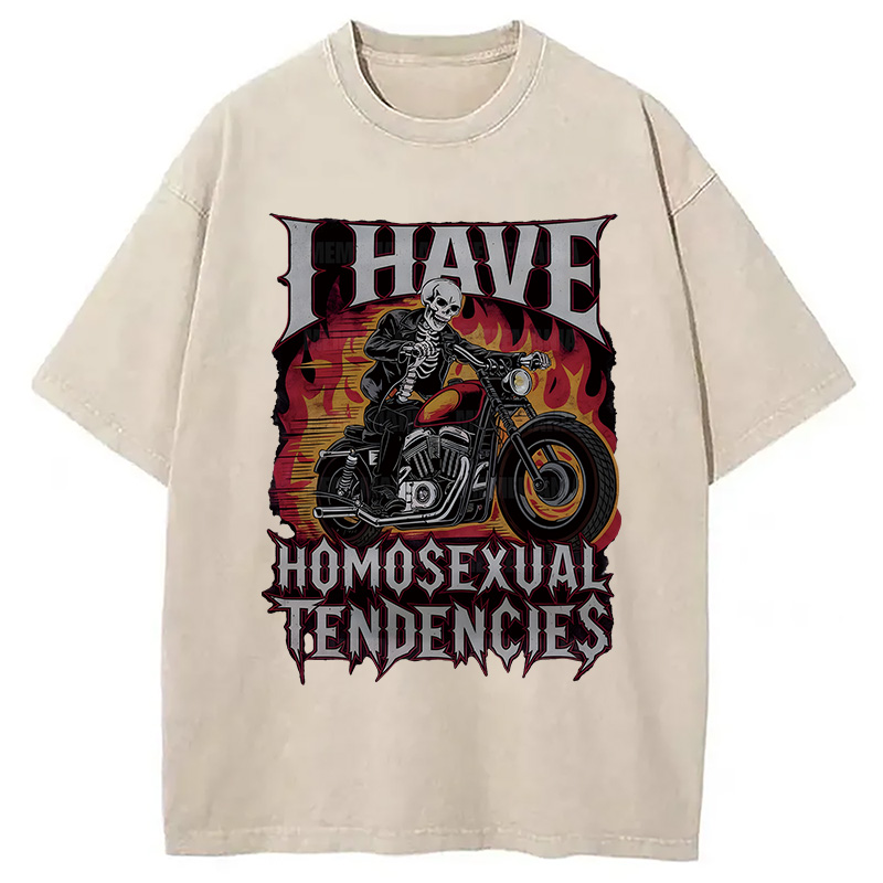 Modecanvas I Have Homosexual Tendencies DTG Printing Washed T-Shirt-modecanvas