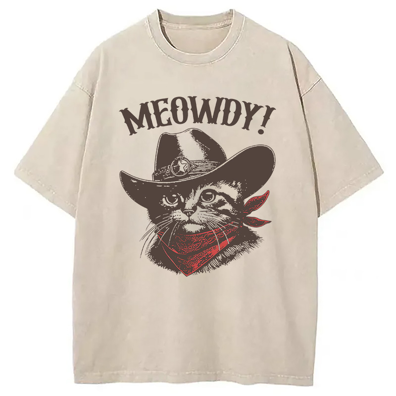 Modecanvas Meowdy Cowboy Cat DTG Printing Washed T-Shirt