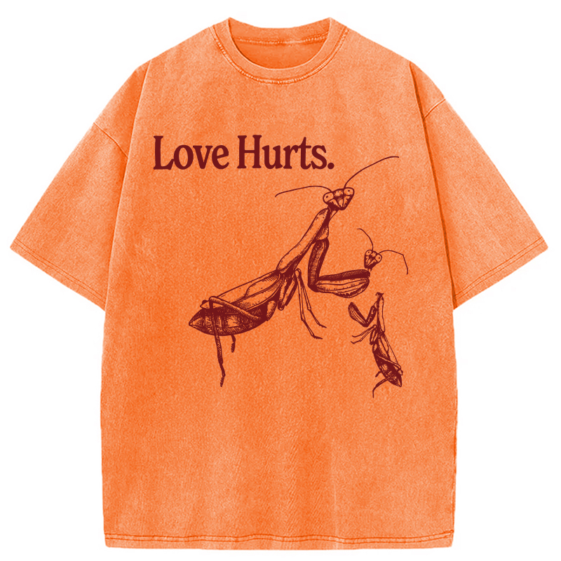 Modecanvas Love Hurts Funny Praying Mantis DTG Printing Washed T-Shirt