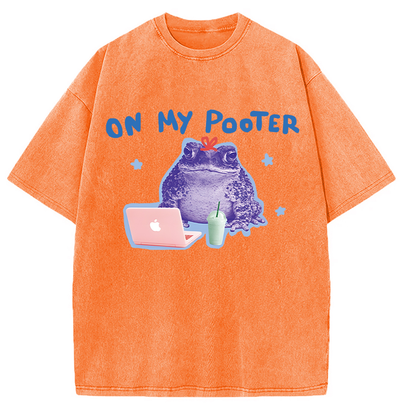 Modecanvas On My Pooter Funny Frog DTG Printing Washed T-Shirt