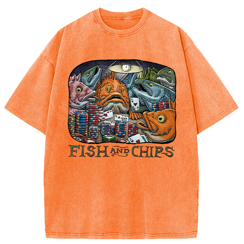 Modecanvas Fish And Chips Washed T-Shirt-modecanvas