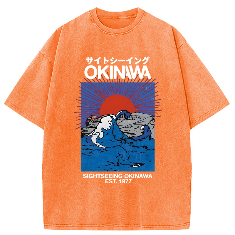 Modecanvas Sightseeing Okinawa DTG Printing Washed T-Shirt