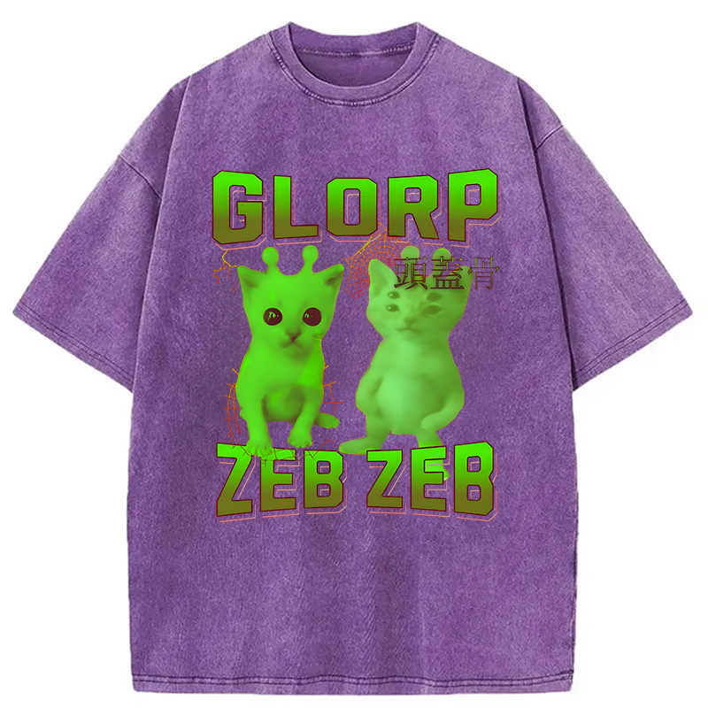 Modecanvas Glorp Gnarp Cat Meme DTG Printing Washed T-Shirt