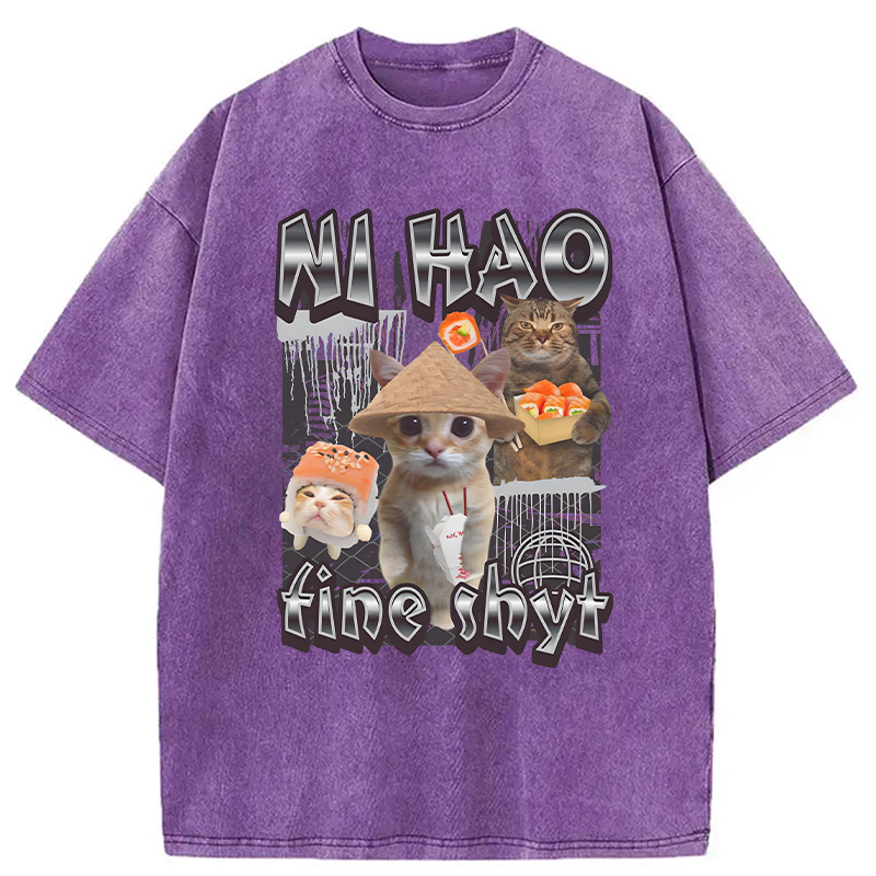 Modecanvas Ni hao Fine Funny DTG Printing Washed T-Shirt