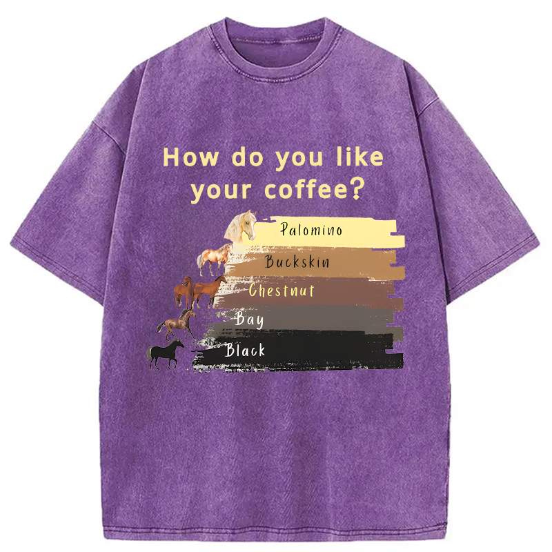 Modecanvas Funny Horse and Coffee DTG Printing Washed T-Shirt