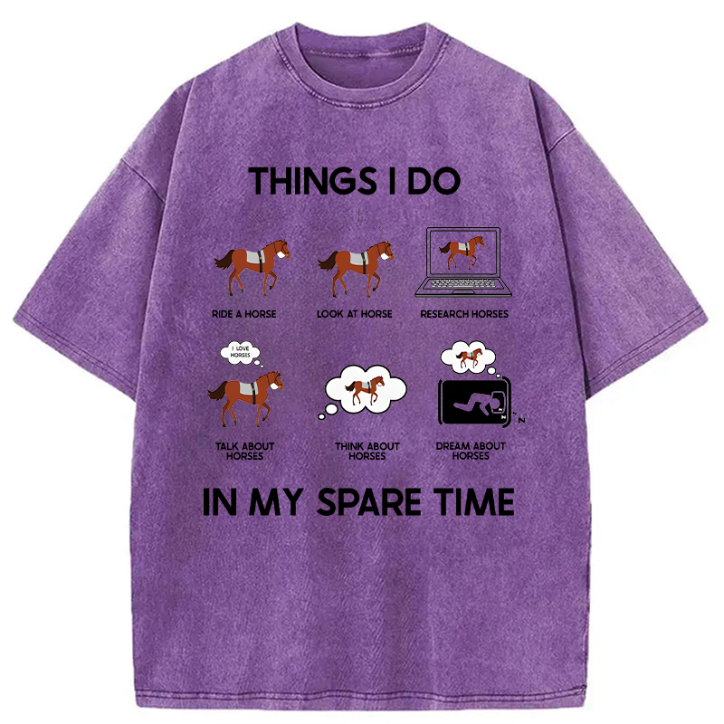 Modecanvas Funny Horse Meme DTG Printing Washed T-Shirt